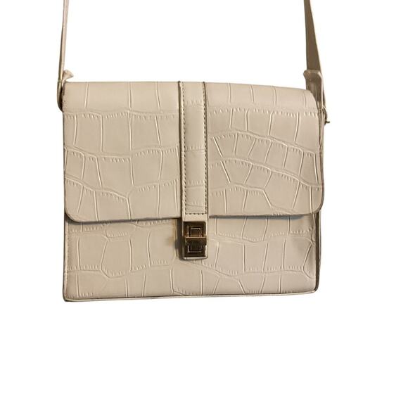 Cream Croc Print Leather Shoulder Bag Medium Gold Chain + Leather Strap - Picture 2 of 14